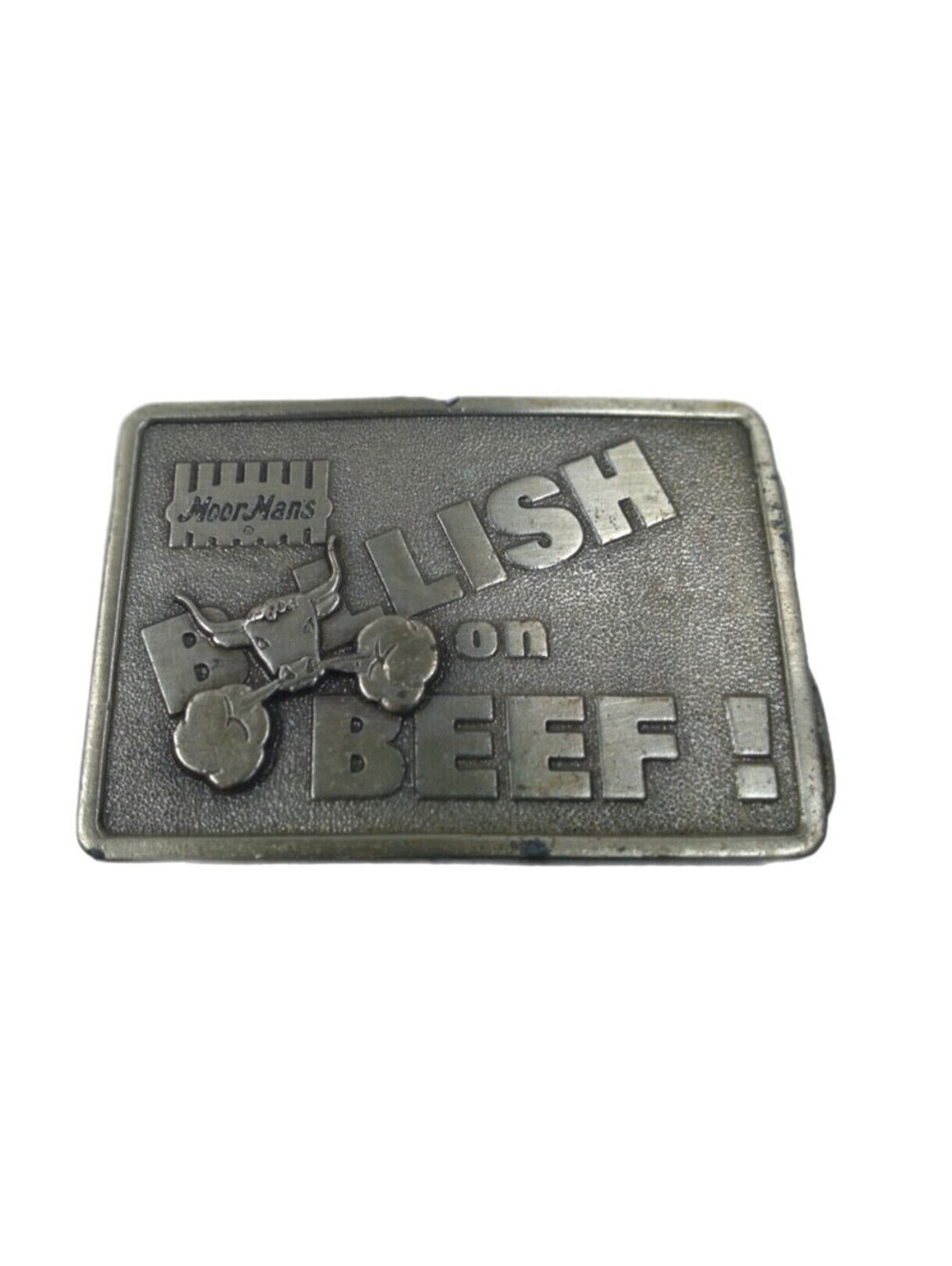 Vintage Moormans Bullish on Beef Belt Buckle 1983 Iowa Premium & Specialty Co.